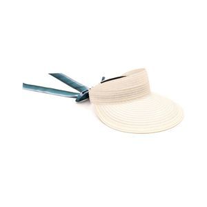 Eugenia Kim Cream Straw Visor with Teal Ribbon